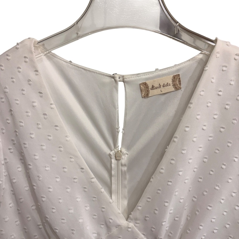 Altar'd State White Swiss Dot Size L  Dress Ruffled Tiered Mini V-Neck Fairycore - Picture 2 of 16